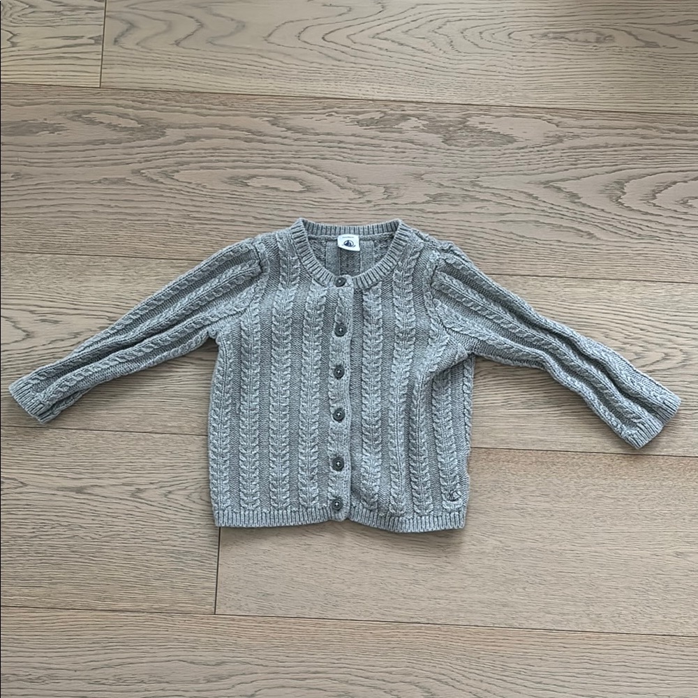 Petit Bateau Light Gray Cable Knit Cardigan Sweater